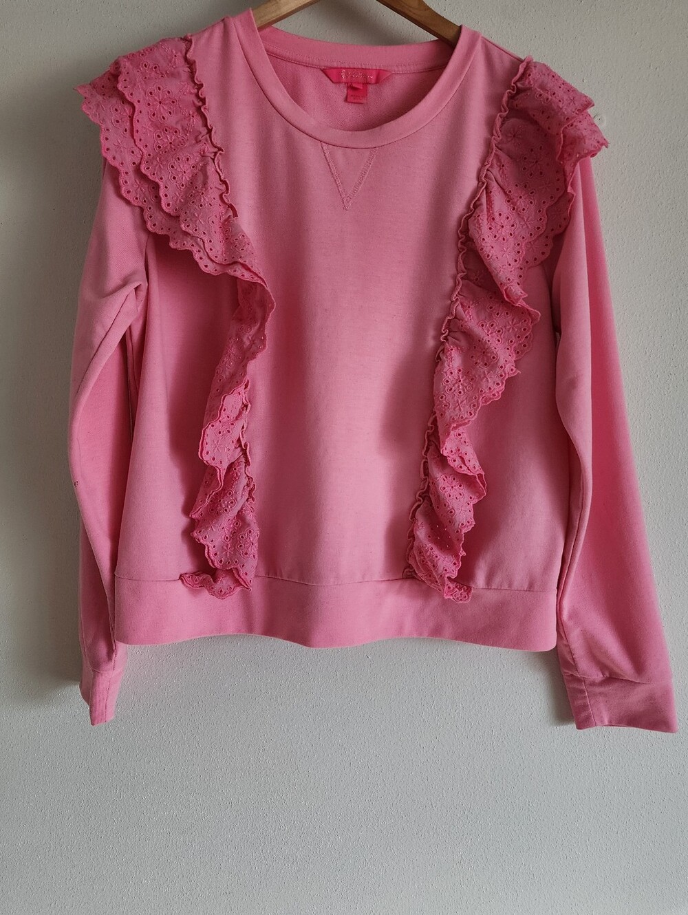 Lilly Pulitzer Deva Ruffle Eyelet Crewneck Pullover Pink Shandy Medium - Picture 2 of 12